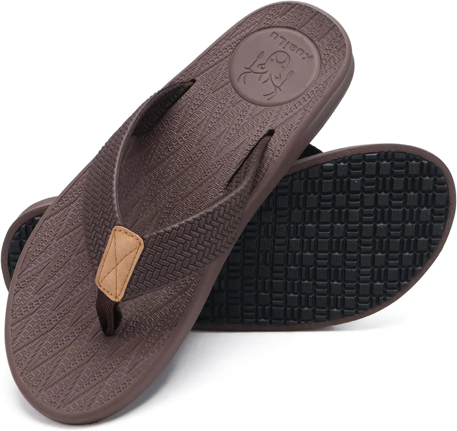 KuaiLu Mens Flip Flops Arch Support Comfortable Summer Beach Thong Sandals Yoga Foam Cushion Slip on Slippers
