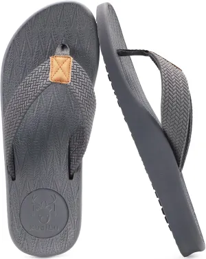 KuaiLu Mens Flip Flops Arch Support Comfortable Summer Beach Thong Sandals Yoga Foam Cushion Slip on Slippers