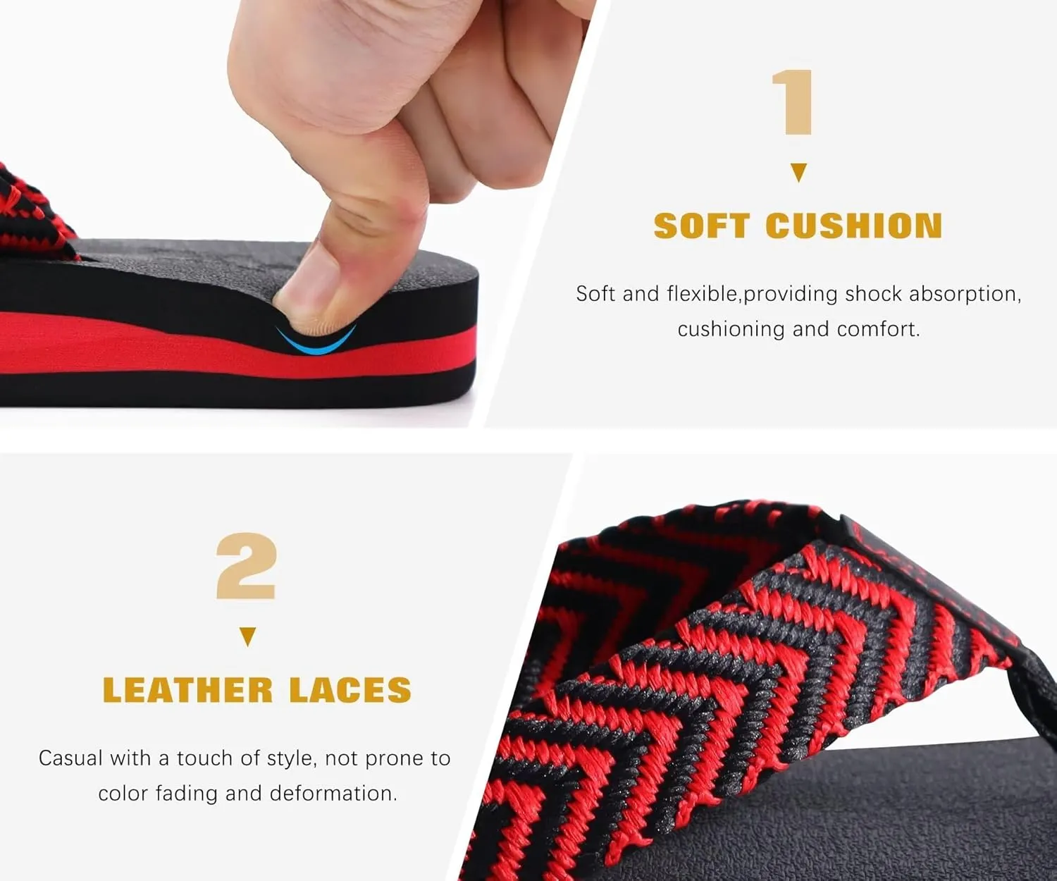 KuaiLu Men's Leather Flip Flops Arch Support Summer Beach Pool Water Thong Sandals Waterproof Rubber Walking Shoes