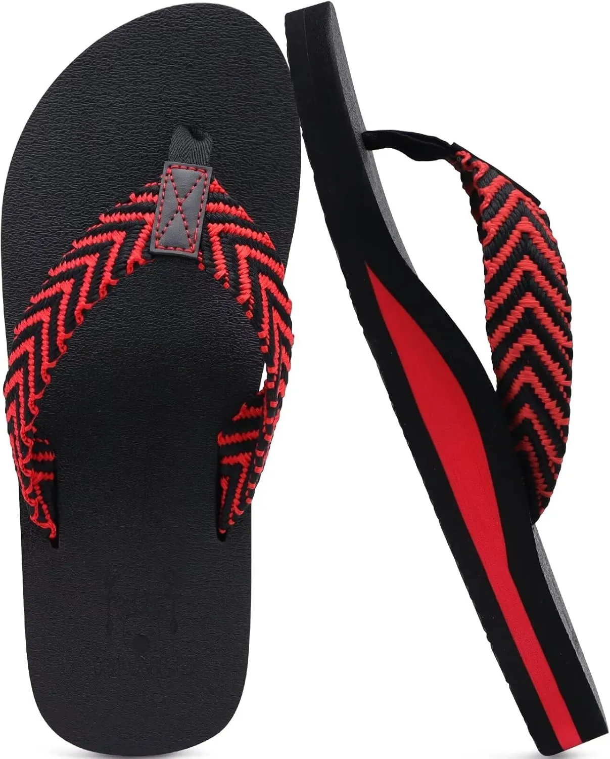 KuaiLu Men's Leather Flip Flops Arch Support Summer Beach Pool Water Thong Sandals Waterproof Rubber Walking Shoes