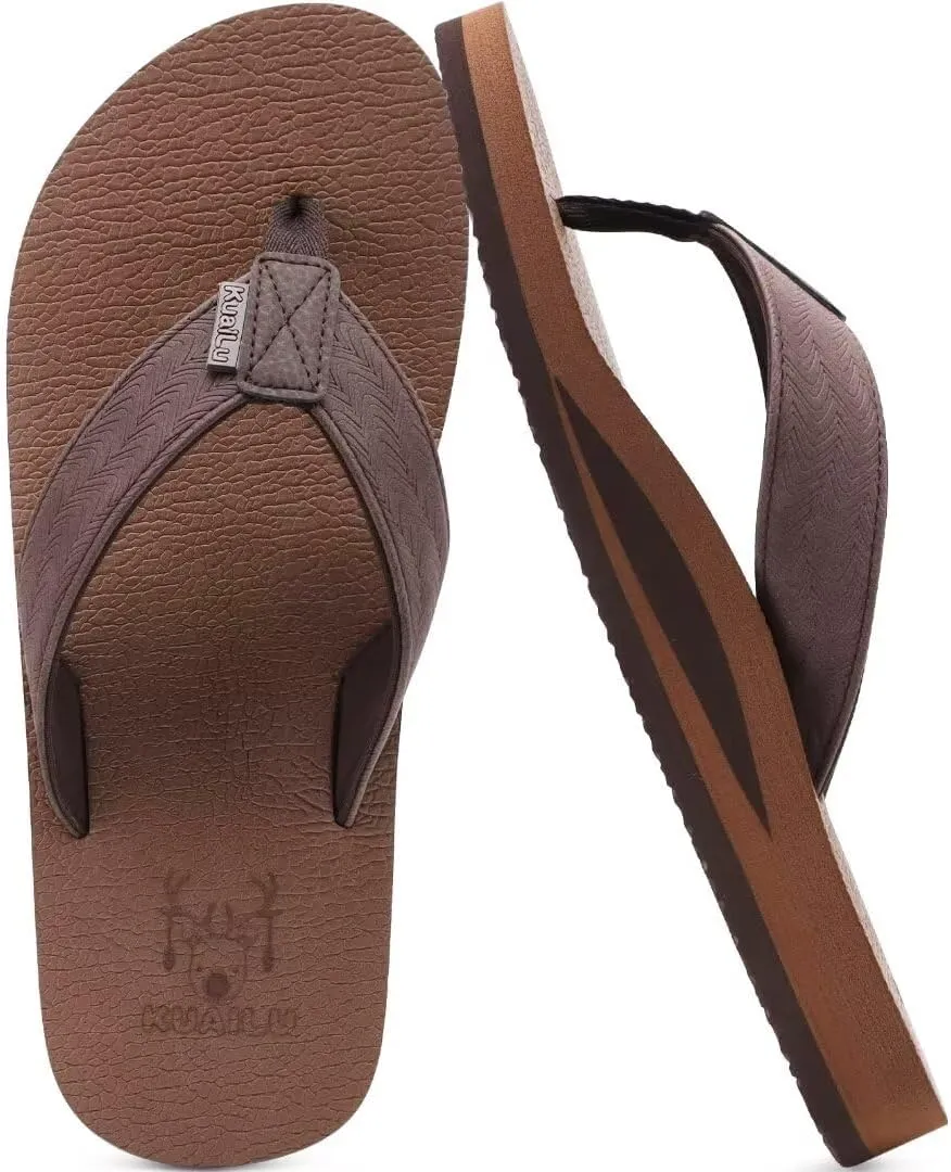 KuaiLu Men's Yoga Mat Leather Flip Flops with Arch Support Comfortable Cushion Walking Thong Sandals Slip On Indoor Outdoor