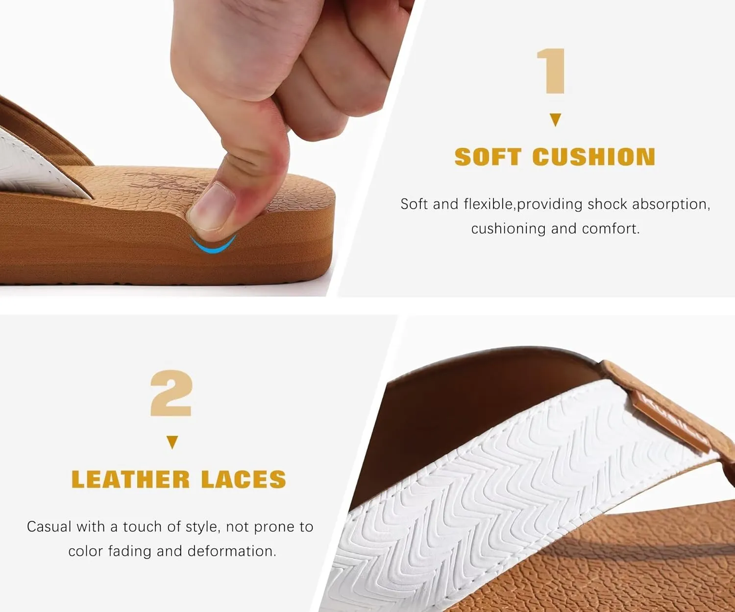 KuaiLu Men's Yoga Mat Leather Flip Flops with Arch Support Comfortable Cushion Walking Thong Sandals Slip On Indoor Outdoor