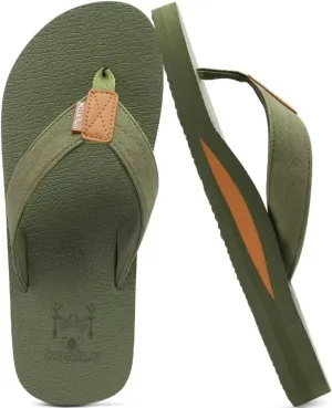 KuaiLu Men's Yoga Mat Leather Flip Flops with Arch Support Comfortable Cushion Walking Thong Sandals Slip On Indoor Outdoor