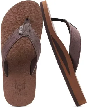 KuaiLu Men's Yoga Mat Leather Flip Flops with Arch Support Comfortable Cushion Walking Thong Sandals Slip On Indoor Outdoor