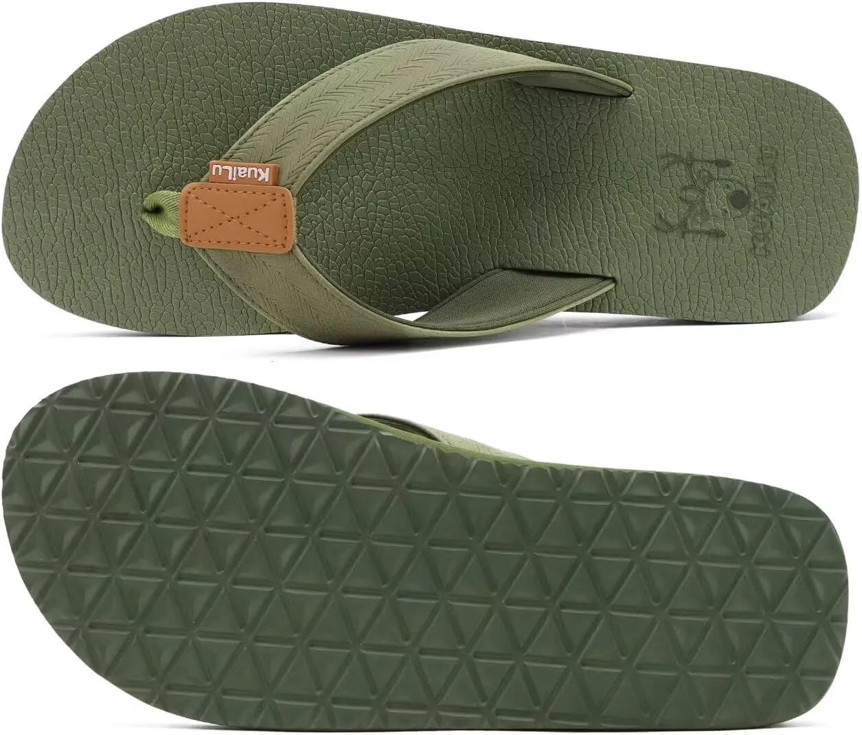 KuaiLu Men's Yoga Mat Leather Flip Flops with Arch Support Comfortable Cushion Walking Thong Sandals Slip On Indoor Outdoor