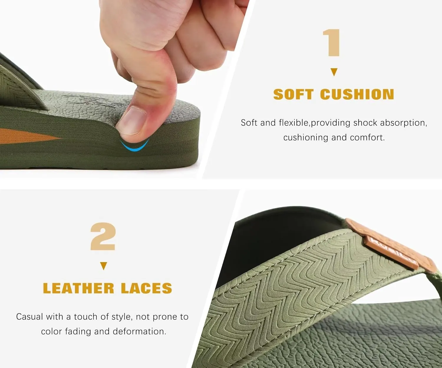 KuaiLu Men's Yoga Mat Leather Flip Flops with Arch Support Comfortable Cushion Walking Thong Sandals Slip On Indoor Outdoor