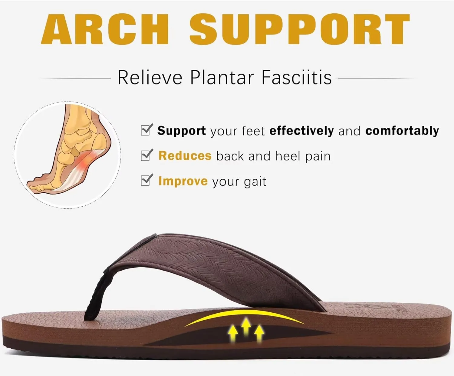 KuaiLu Men's Yoga Mat Leather Flip Flops with Arch Support Comfortable Cushion Walking Thong Sandals Slip On Indoor Outdoor