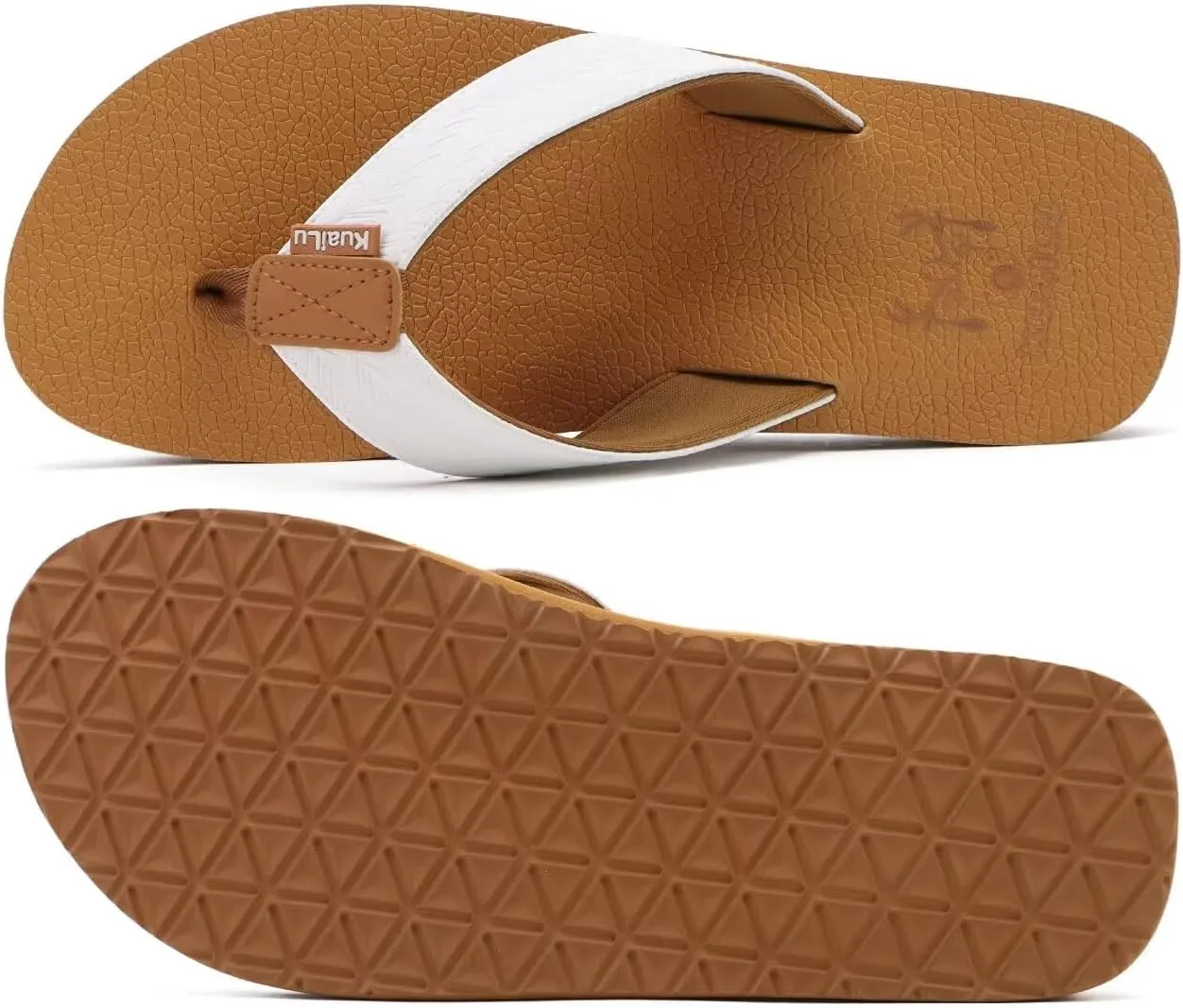 KuaiLu Men's Yoga Mat Leather Flip Flops with Arch Support Comfortable Cushion Walking Thong Sandals Slip On Indoor Outdoor