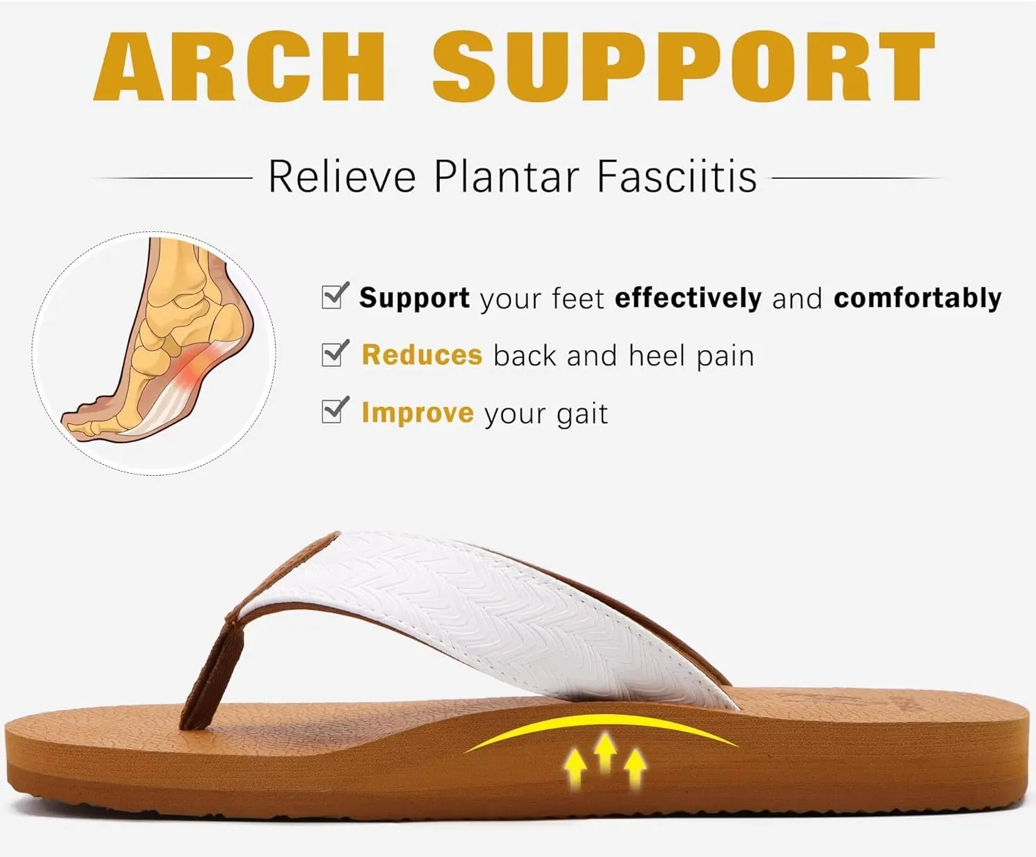KuaiLu Men's Yoga Mat Leather Flip Flops with Arch Support Comfortable Cushion Walking Thong Sandals Slip On Indoor Outdoor