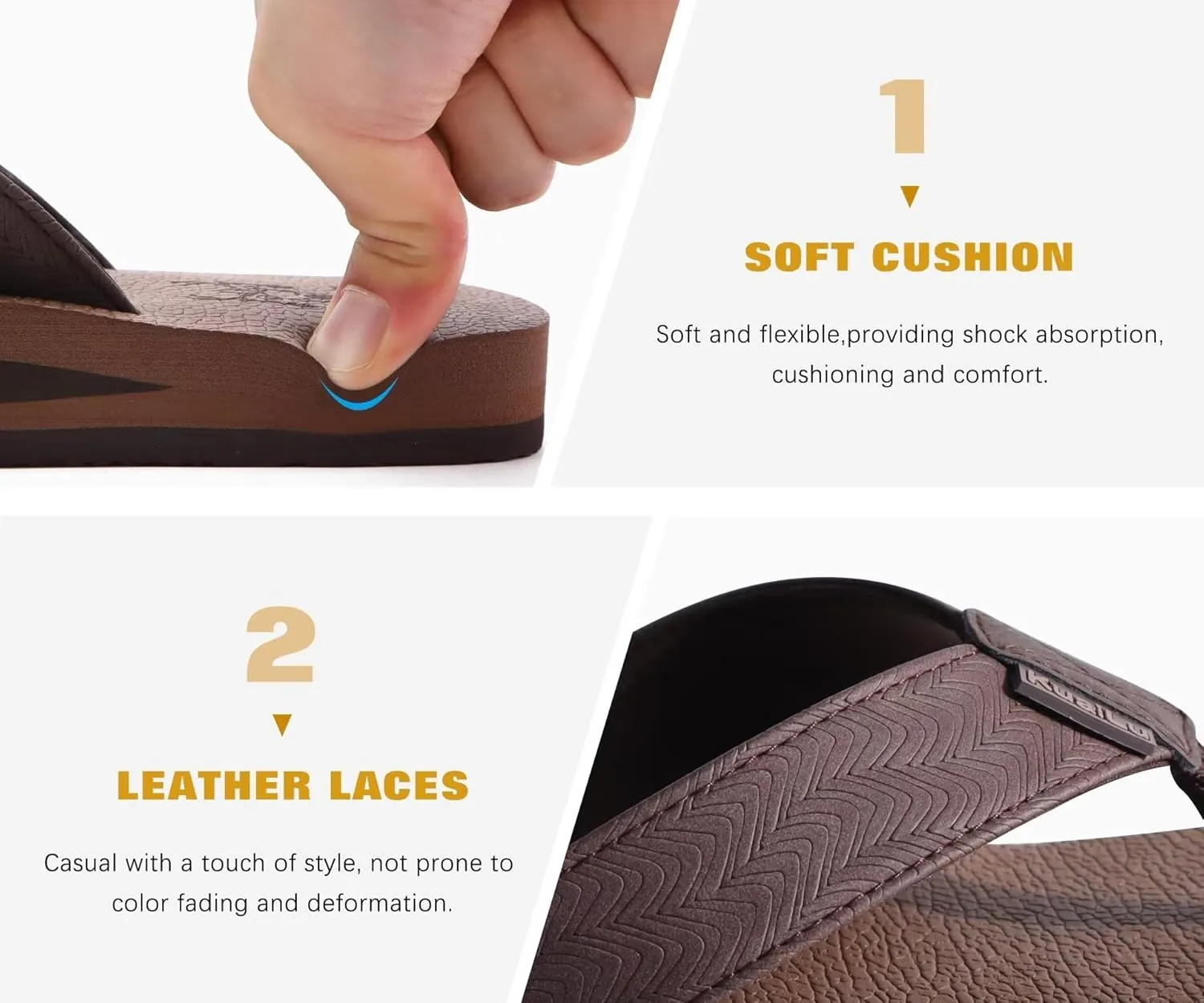 KuaiLu Men's Yoga Mat Leather Flip Flops with Arch Support Comfortable Cushion Walking Thong Sandals Slip On Indoor Outdoor