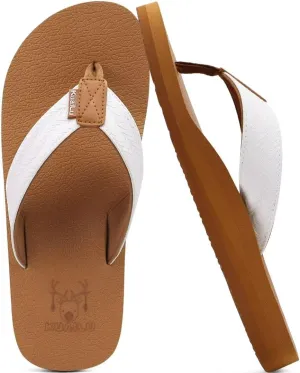 KuaiLu Men's Yoga Mat Leather Flip Flops with Arch Support Comfortable Cushion Walking Thong Sandals Slip On Indoor Outdoor