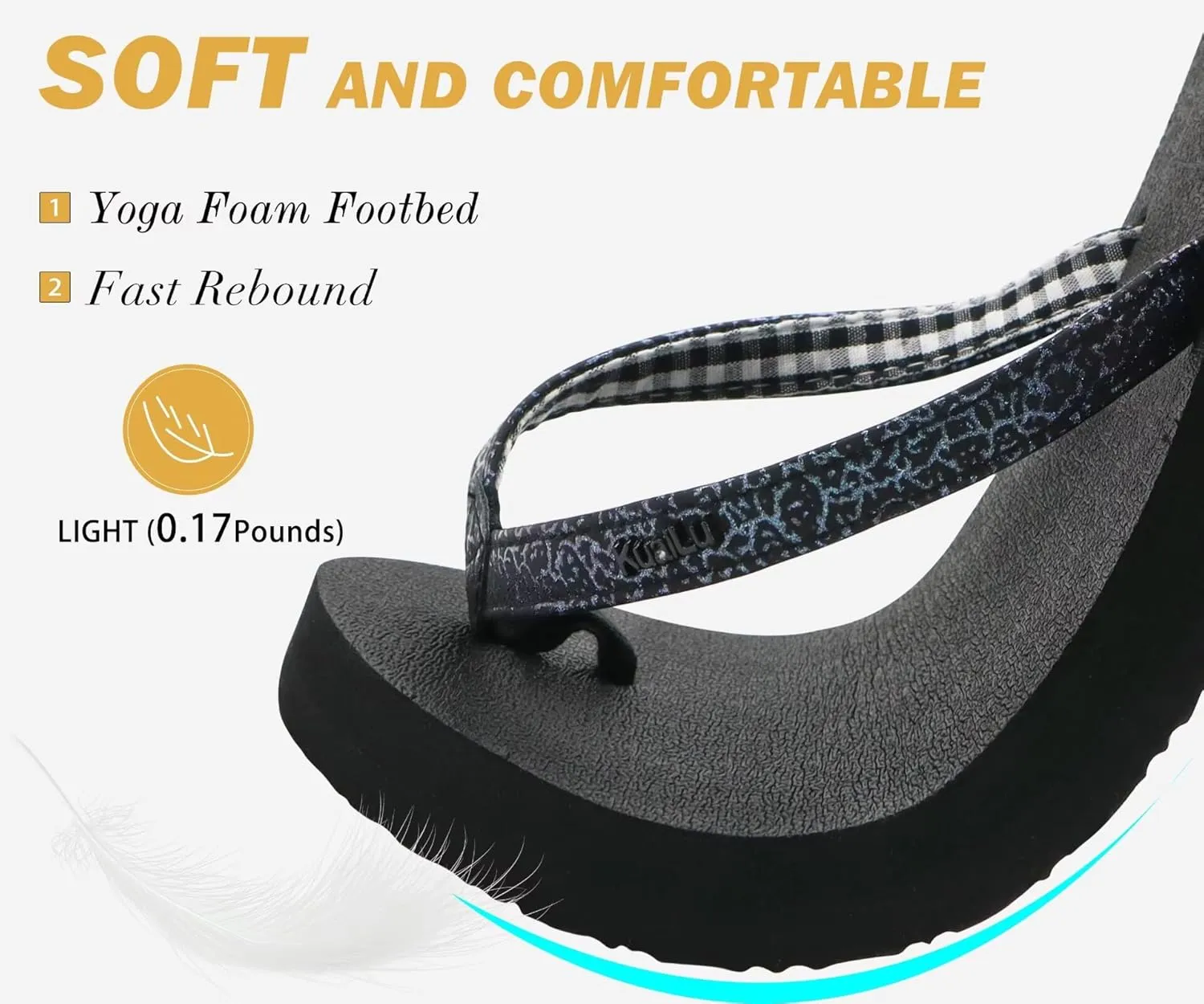 KuaiLu Womens Arch Support Flip Flops Comfortable Yoga Mat Slip on Summer Beach Walking Thong Cushion Sandals