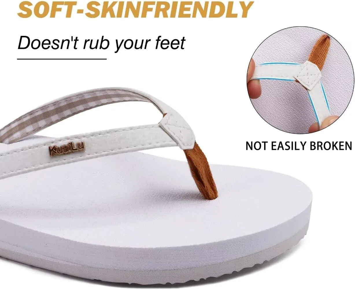 KuaiLu Womens Arch Support Flip Flops Comfortable Yoga Mat Slip on Summer Beach Walking Thong Cushion Sandals