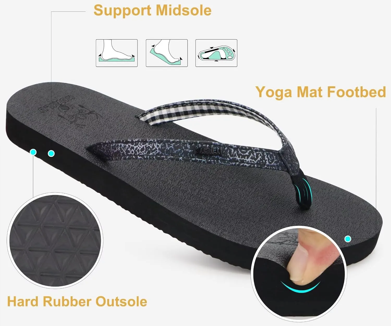 KuaiLu Womens Arch Support Flip Flops Comfortable Yoga Mat Slip on Summer Beach Walking Thong Cushion Sandals