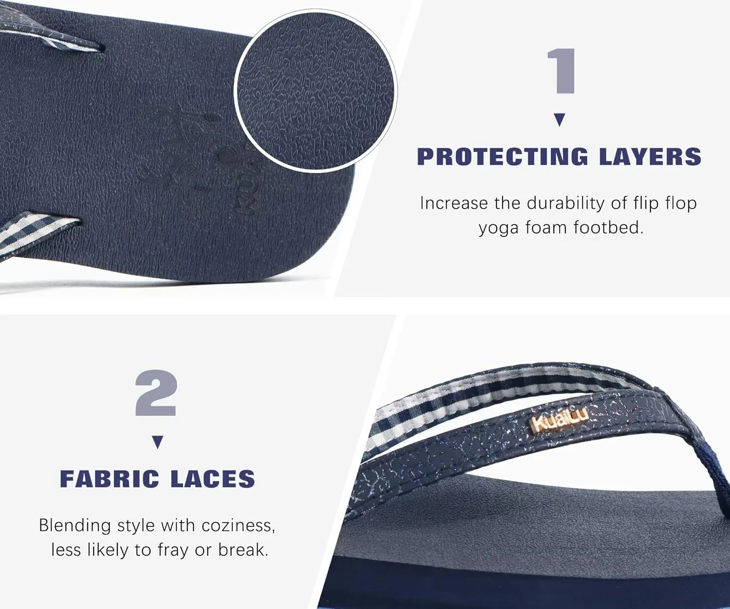 KuaiLu Womens Arch Support Flip Flops Comfortable Yoga Mat Slip on Summer Beach Walking Thong Cushion Sandals