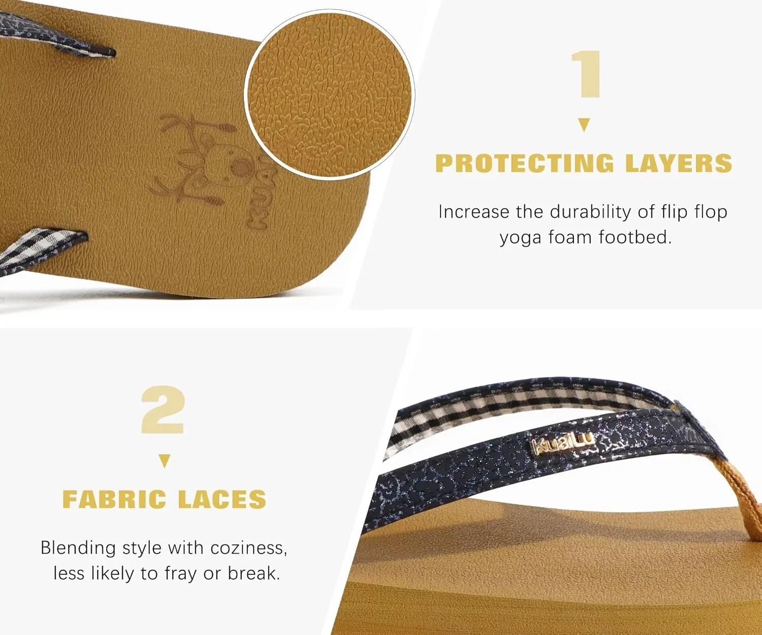 KuaiLu Womens Arch Support Flip Flops Comfortable Yoga Mat Slip on Summer Beach Walking Thong Cushion Sandals