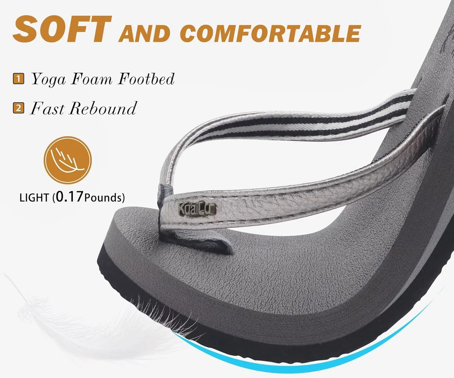 KuaiLu Womens Arch Support Flip Flops Comfortable Yoga Mat Slip on Summer Beach Walking Thong Cushion Sandals