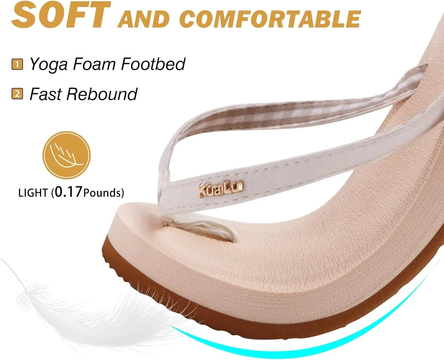 KuaiLu Womens Arch Support Flip Flops Comfortable Yoga Mat Slip on Summer Beach Walking Thong Cushion Sandals