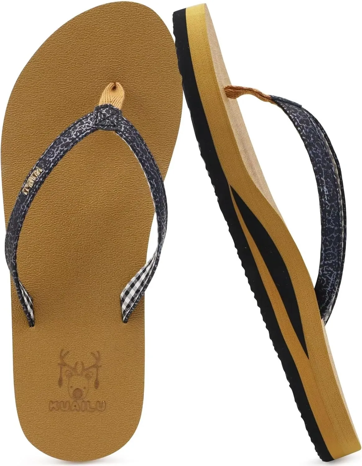 KuaiLu Womens Arch Support Flip Flops Comfortable Yoga Mat Slip on Summer Beach Walking Thong Cushion Sandals