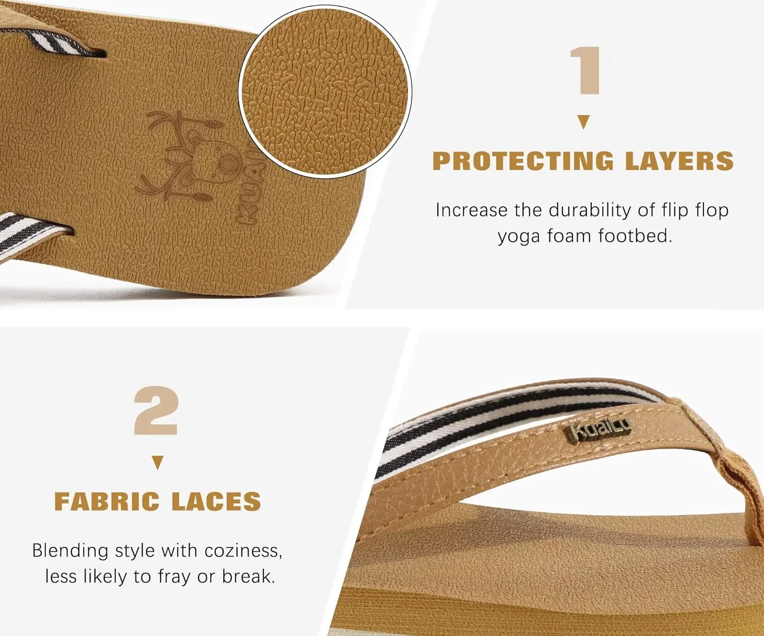 KuaiLu Womens Arch Support Flip Flops Comfortable Yoga Mat Slip on Summer Beach Walking Thong Cushion Sandals