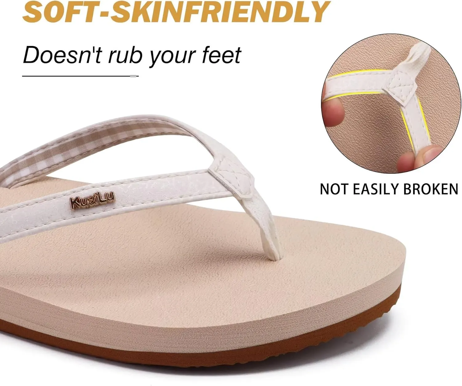 KuaiLu Womens Arch Support Flip Flops Comfortable Yoga Mat Slip on Summer Beach Walking Thong Cushion Sandals
