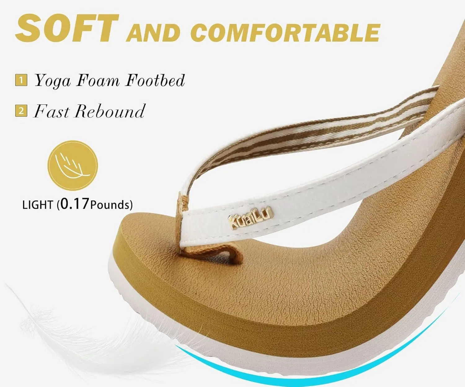 KuaiLu Womens Arch Support Flip Flops Comfortable Yoga Mat Slip on Summer Beach Walking Thong Cushion Sandals