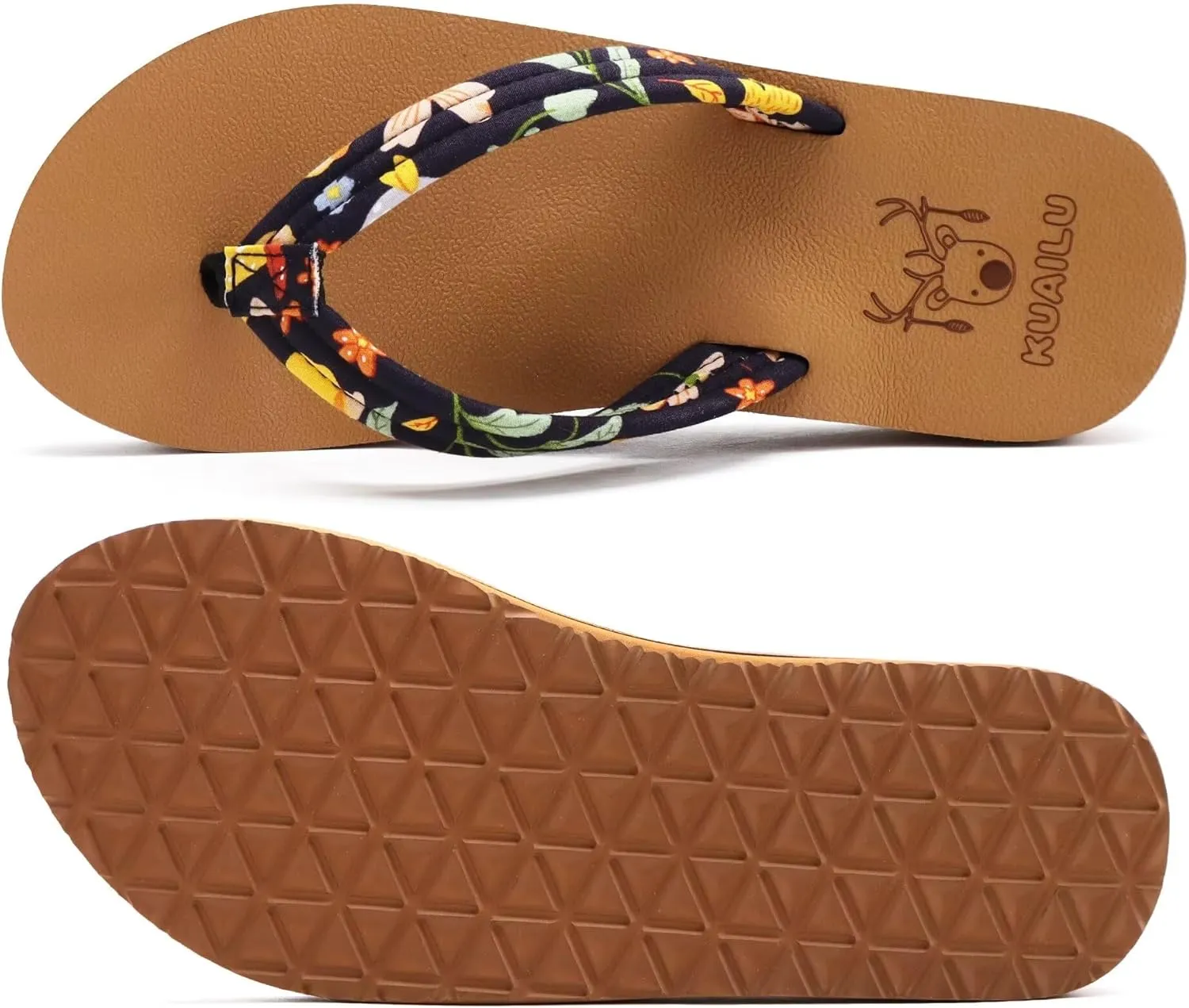 KuaiLu Womens Arch Support Flip Flops Ladies Comfort Lightweight Soft Yoga Mat Cushion Walking Thong Sandals