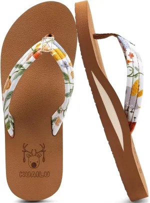 KuaiLu Womens Arch Support Flip Flops Ladies Comfort Lightweight Soft Yoga Mat Cushion Walking Thong Sandals