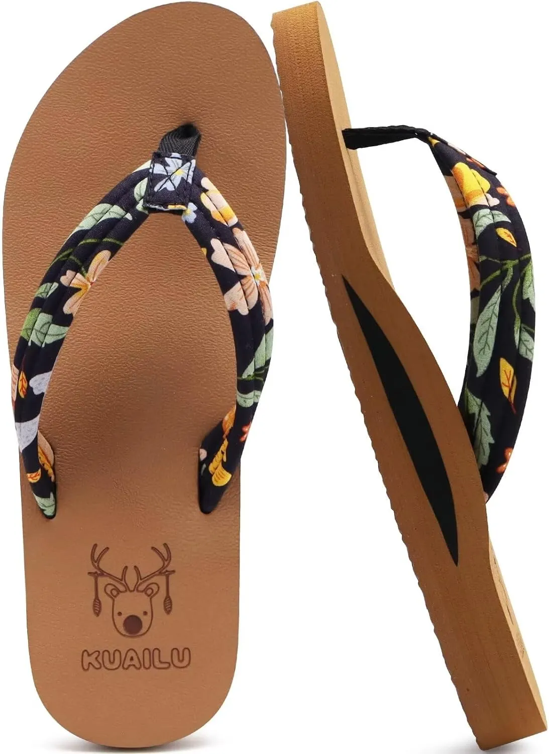 KuaiLu Womens Arch Support Flip Flops Ladies Comfort Lightweight Soft Yoga Mat Cushion Walking Thong Sandals