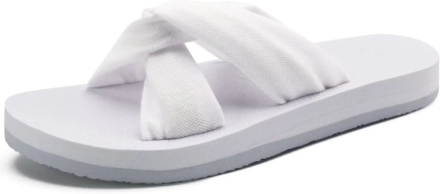 KuaiLu Womens Dressy Sandals with Arch Support Yoga Mat Comfortable Cushion Walking Criss Cross Slides Summer Beach Slip On Indoor Outdoor Slippers