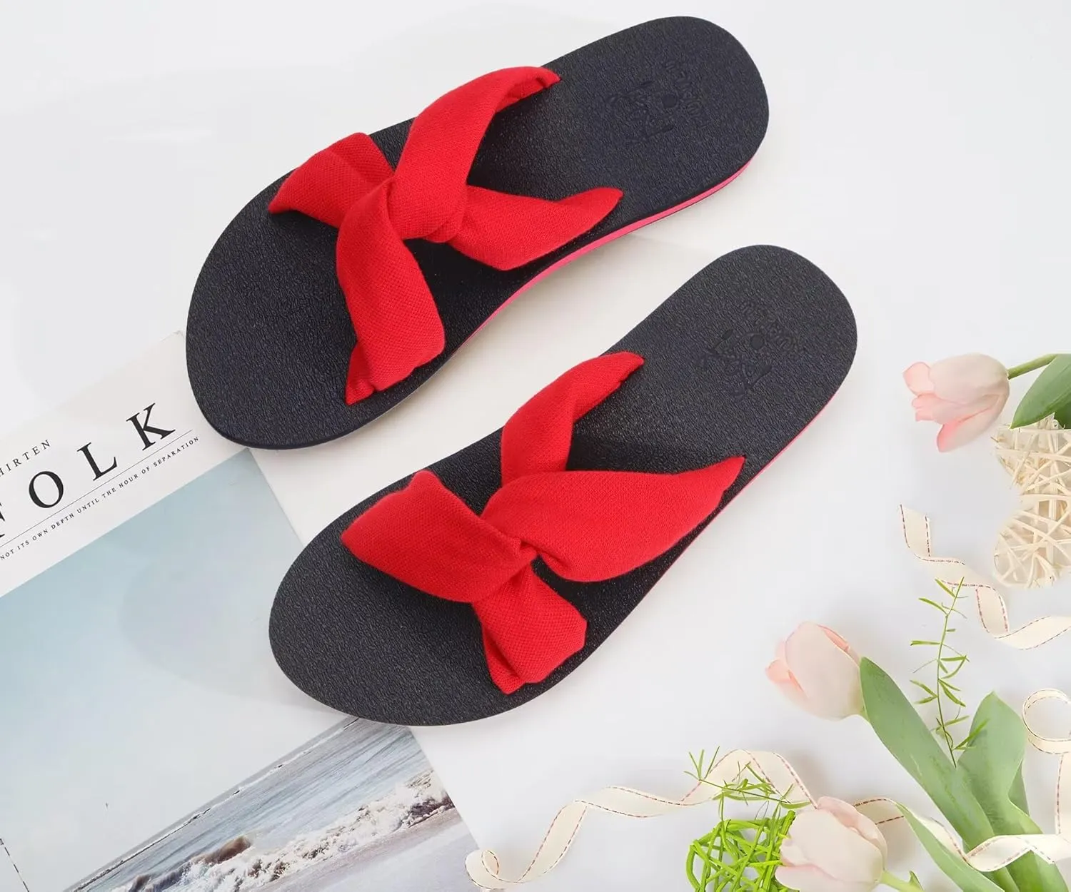 KuaiLu Womens Dressy Sandals with Arch Support Yoga Mat Comfortable Cushion Walking Criss Cross Slides Summer Beach Slip On Indoor Outdoor Slippers