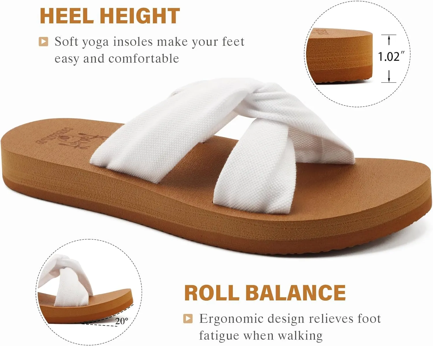 KuaiLu Womens Dressy Sandals with Arch Support Yoga Mat Comfortable Cushion Walking Criss Cross Slides Summer Beach Slip On Indoor Outdoor Slippers