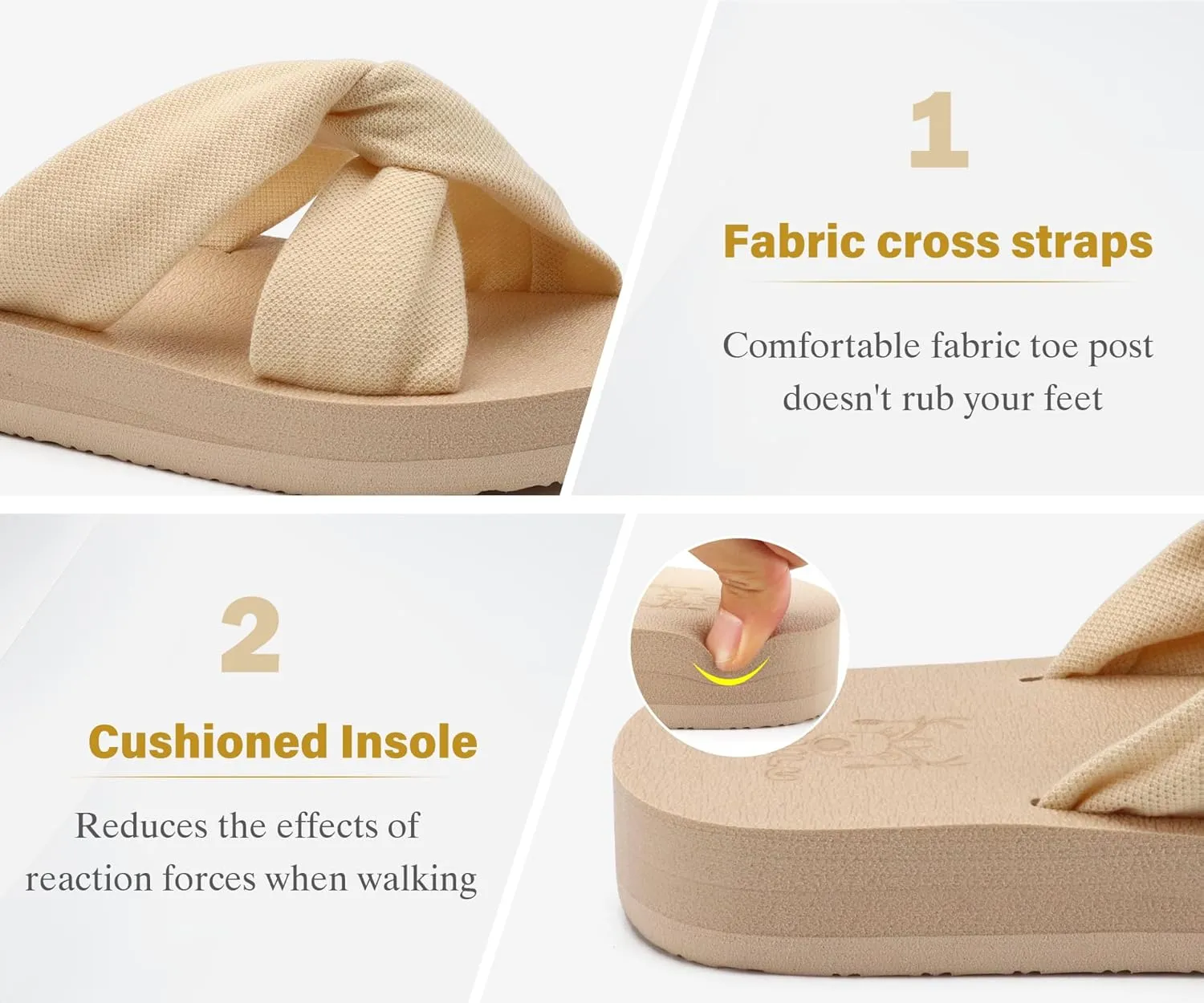 KuaiLu Womens Dressy Sandals with Arch Support Yoga Mat Comfortable Cushion Walking Criss Cross Slides Summer Beach Slip On Indoor Outdoor Slippers