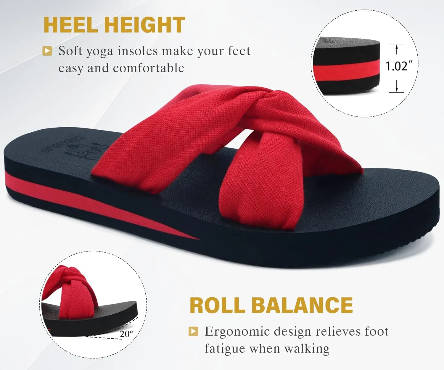 KuaiLu Womens Dressy Sandals with Arch Support Yoga Mat Comfortable Cushion Walking Criss Cross Slides Summer Beach Slip On Indoor Outdoor Slippers