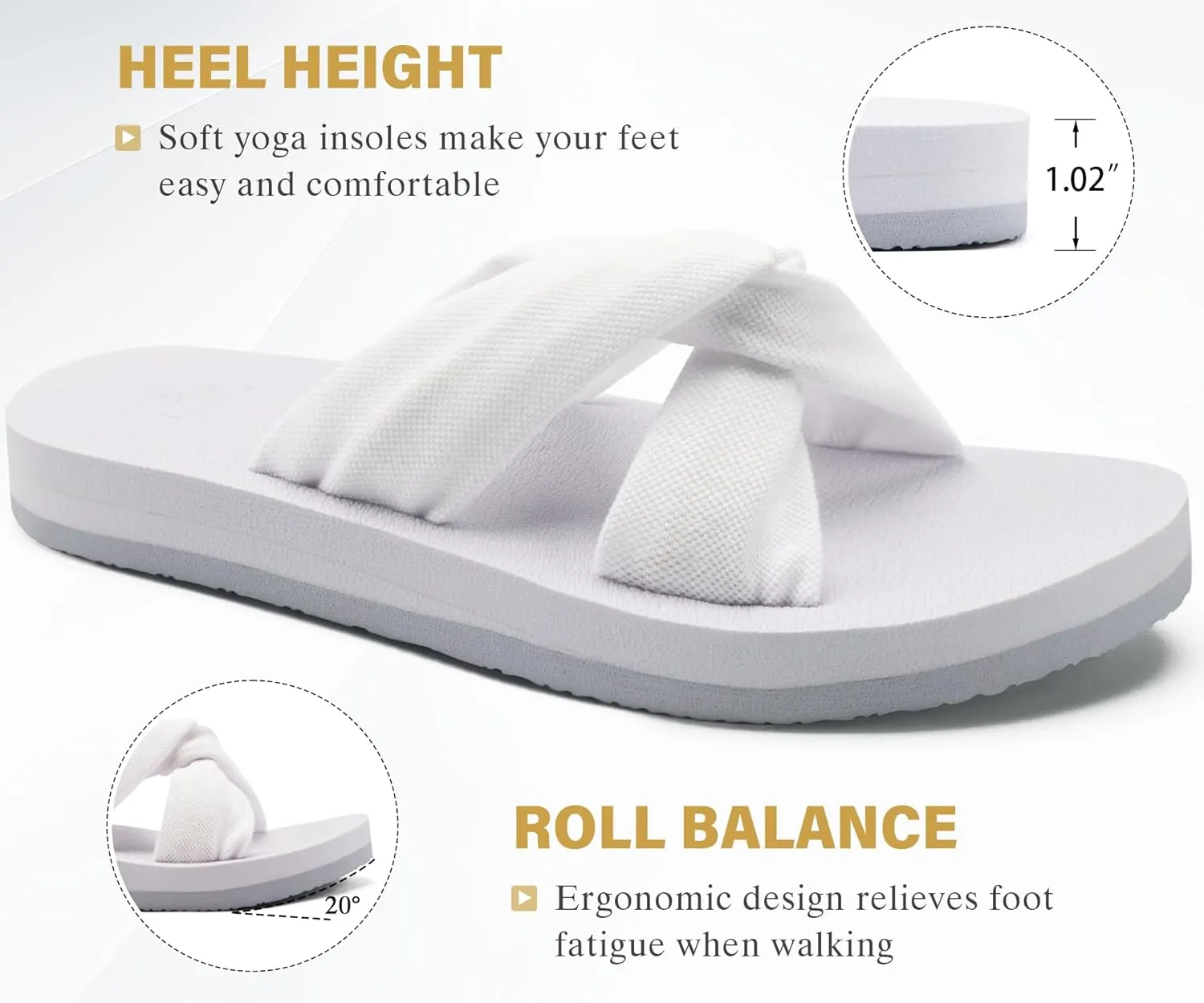 KuaiLu Womens Dressy Sandals with Arch Support Yoga Mat Comfortable Cushion Walking Criss Cross Slides Summer Beach Slip On Indoor Outdoor Slippers