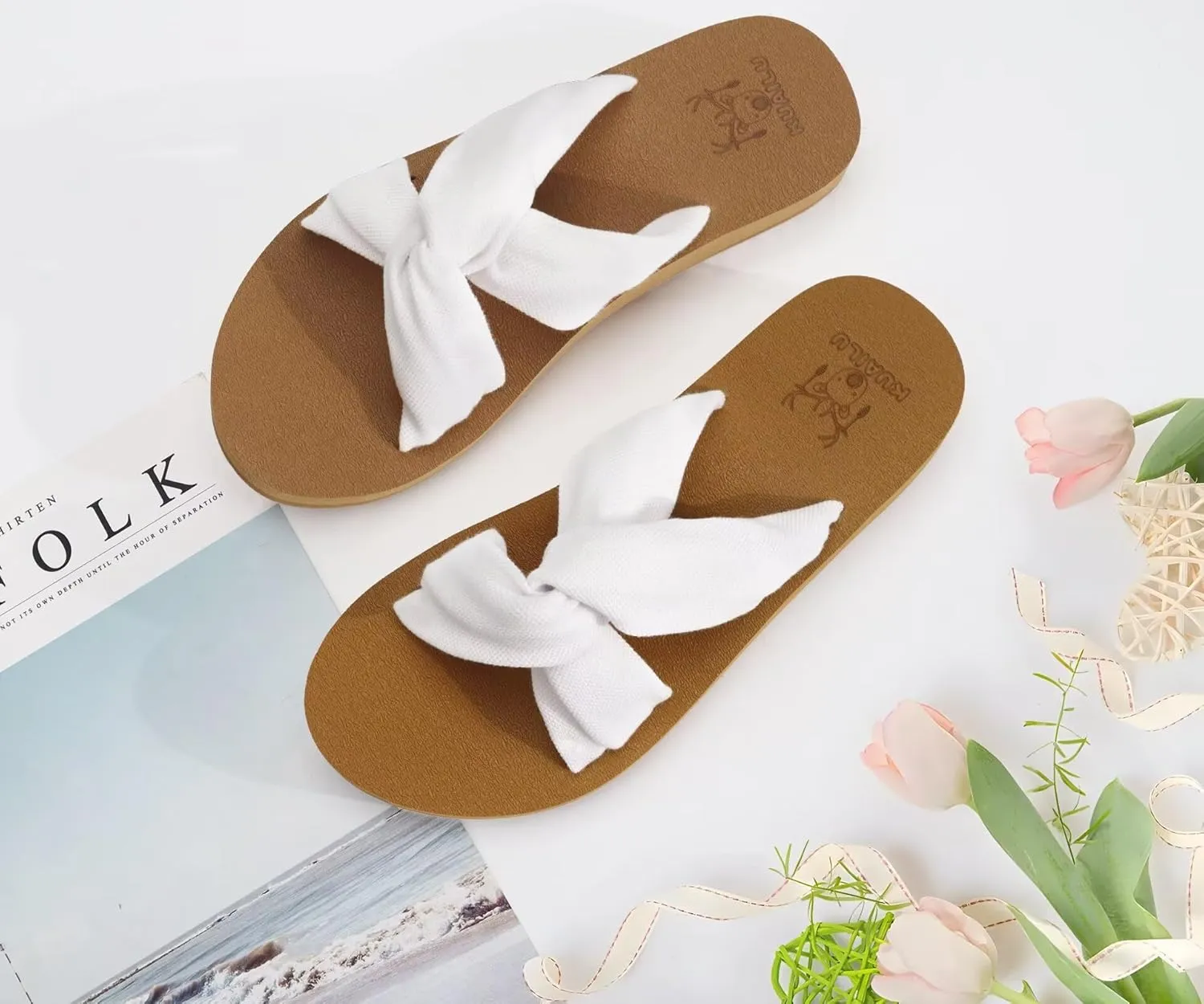 KuaiLu Womens Dressy Sandals with Arch Support Yoga Mat Comfortable Cushion Walking Criss Cross Slides Summer Beach Slip On Indoor Outdoor Slippers