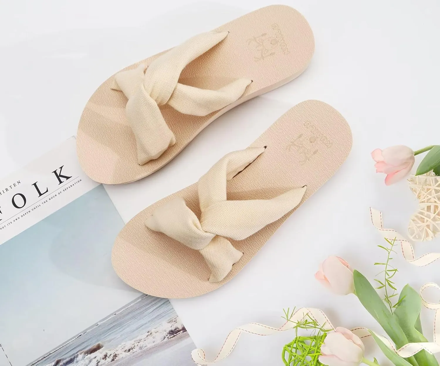 KuaiLu Womens Dressy Sandals with Arch Support Yoga Mat Comfortable Cushion Walking Criss Cross Slides Summer Beach Slip On Indoor Outdoor Slippers