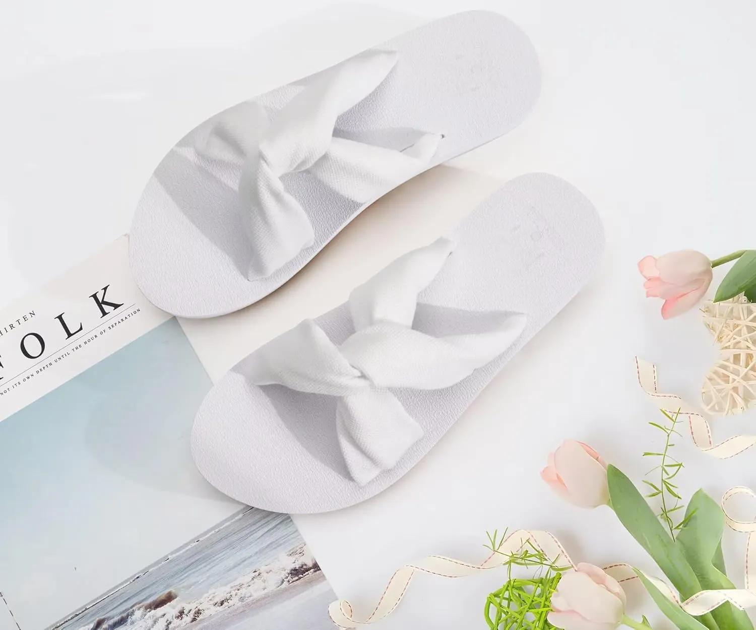 KuaiLu Womens Dressy Sandals with Arch Support Yoga Mat Comfortable Cushion Walking Criss Cross Slides Summer Beach Slip On Indoor Outdoor Slippers