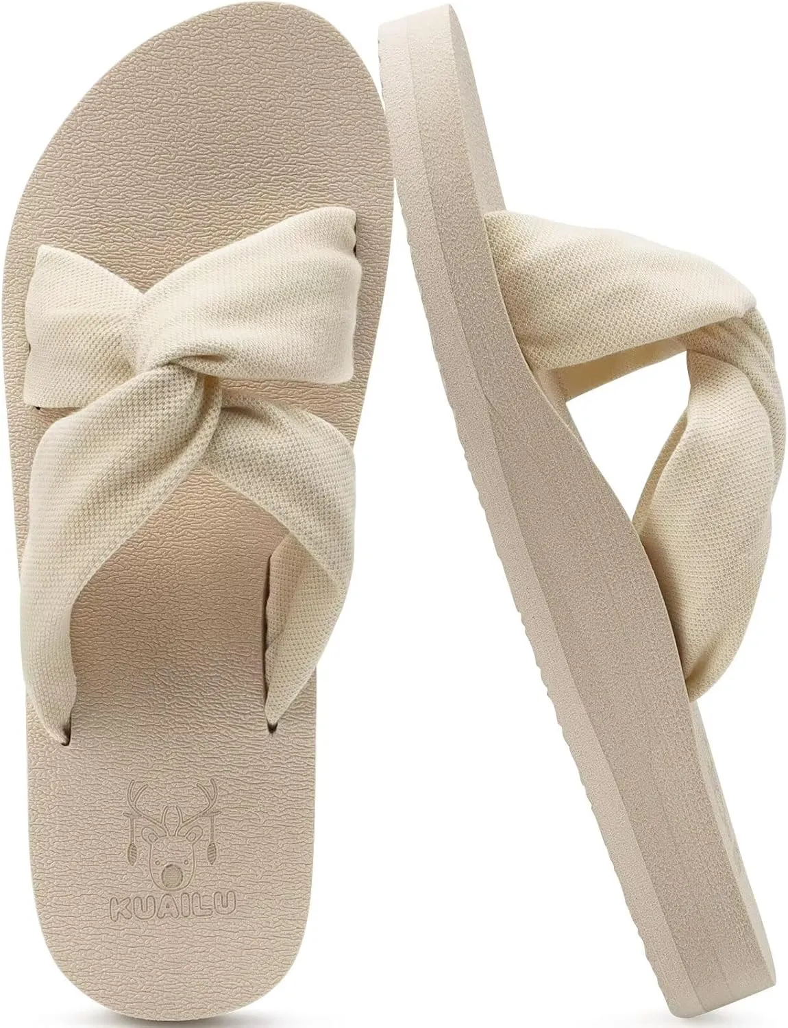 KuaiLu Womens Dressy Sandals with Arch Support Yoga Mat Comfortable Cushion Walking Criss Cross Slides Summer Beach Slip On Indoor Outdoor Slippers