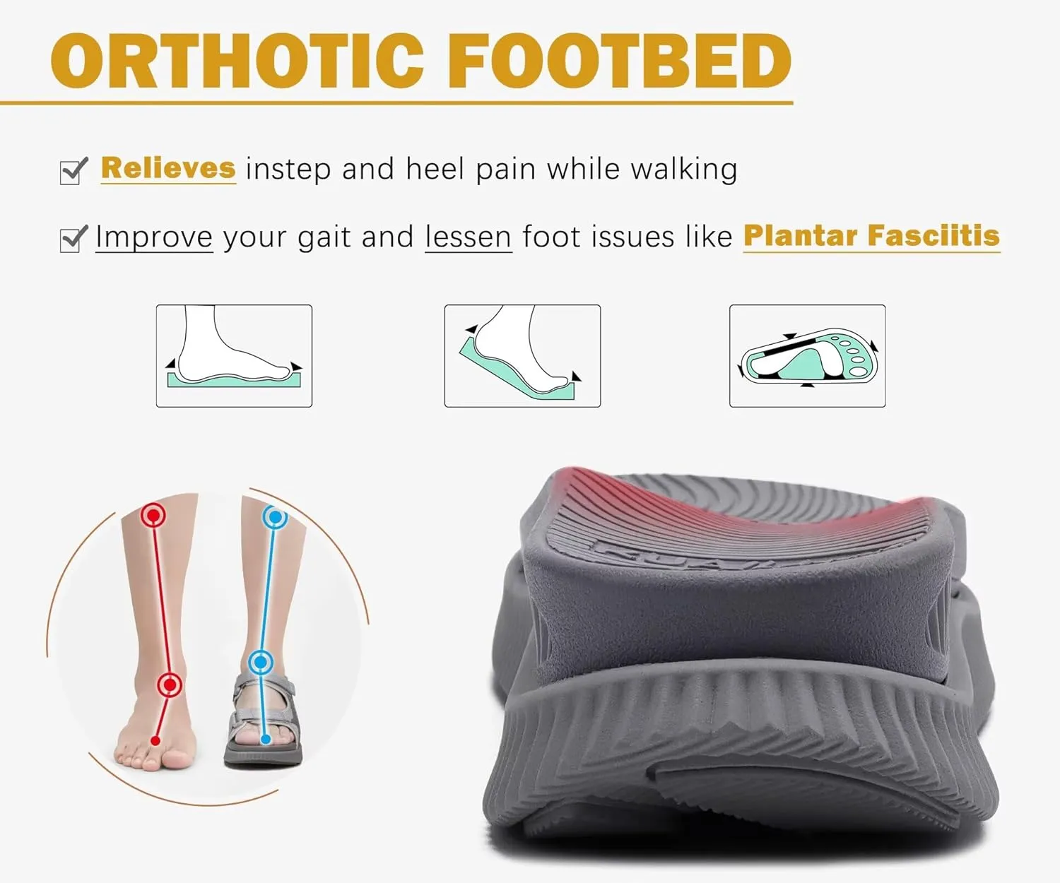 KuaiLu Womens Orthopedic Walking Sandals Recovery Sport Outdoor Hiking Water Sandles Thick Athletic Cushion Adjustable Strap Sandals with Comfortable Plantar Fasciitis Arch Support