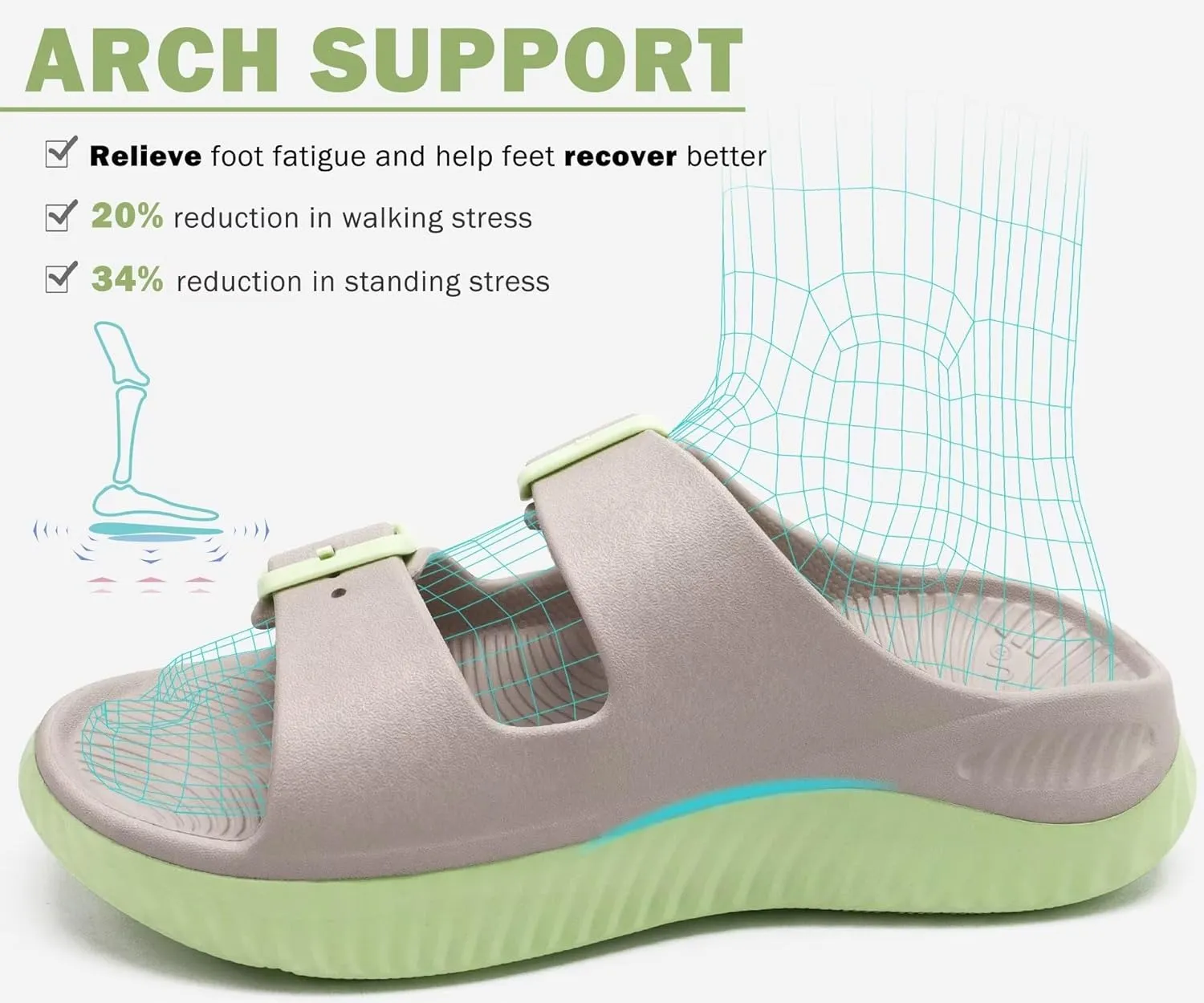 KuaiLu Womens Recovery Sandals With Comfortable Plantar Fasciitis Arch Support, Orthotic Adjustable Thick Cushion Sport Slides Reduces Stress on Feet, Joints & Back Post-Exercise
