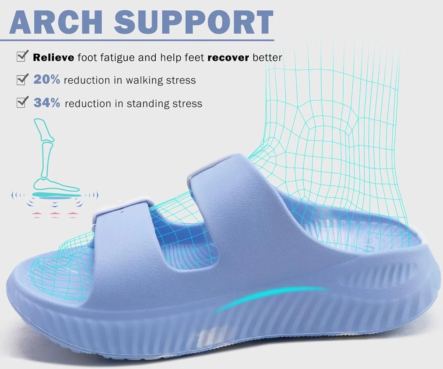 KuaiLu Womens Recovery Sandals With Comfortable Plantar Fasciitis Arch Support, Orthotic Adjustable Thick Cushion Sport Slides Reduces Stress on Feet, Joints & Back Post-Exercise