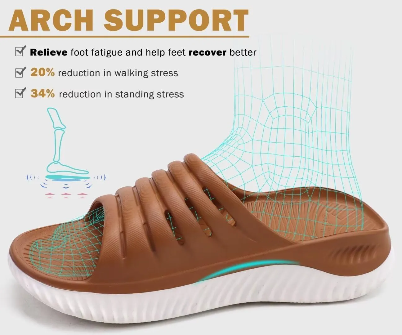 KuaiLu Womens Recovery Sandals With Comfortable Plantar Fasciitis Support,Ladies Orthotic Open Toe Sport Slides Thick Cushion Reduces Stress on Feet,Joints & Back Post-Exercise