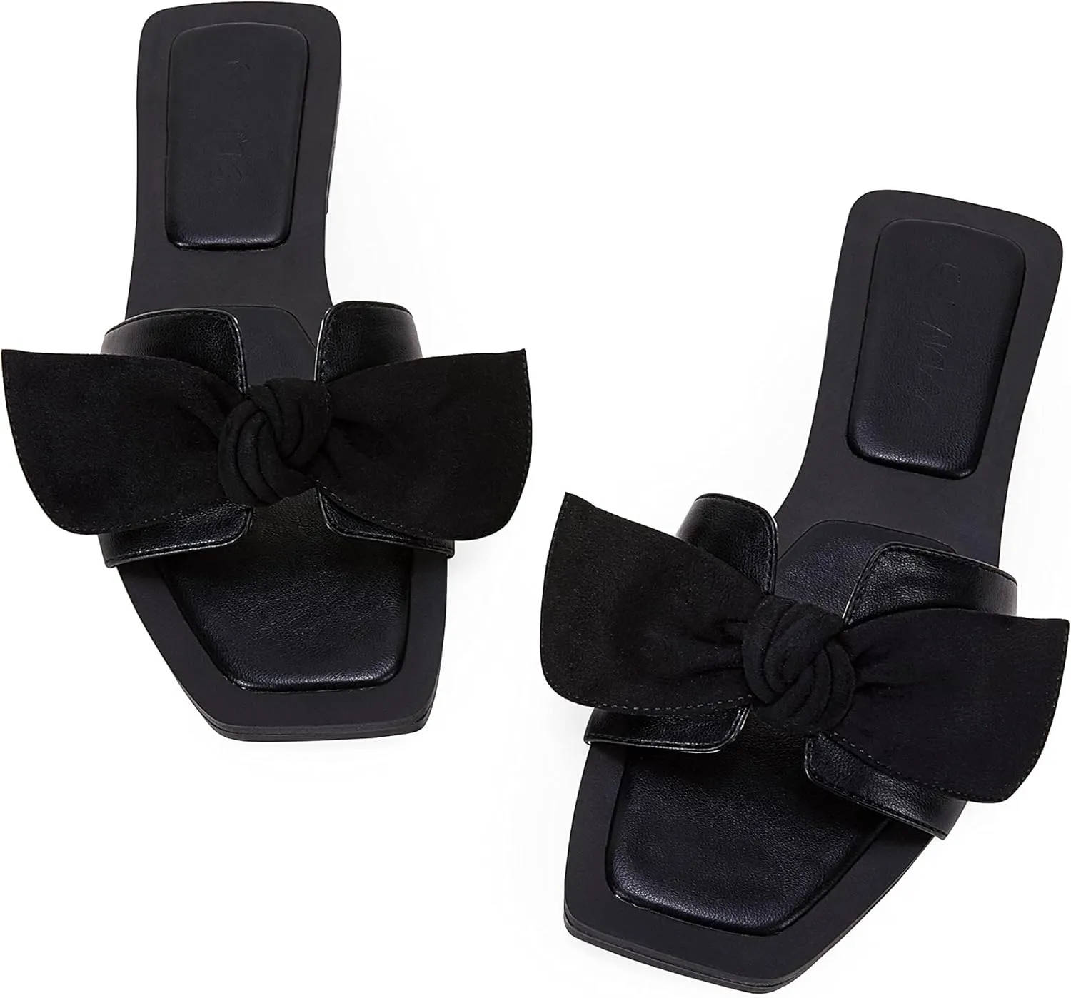 LAICIGO Womens Slip on Bow Sandals Dressy Comfortable Flat Sandals Square Toe Summer Slides