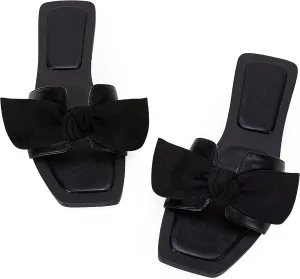 LAICIGO Womens Slip on Bow Sandals Dressy Comfortable Flat Sandals Square Toe Summer Slides