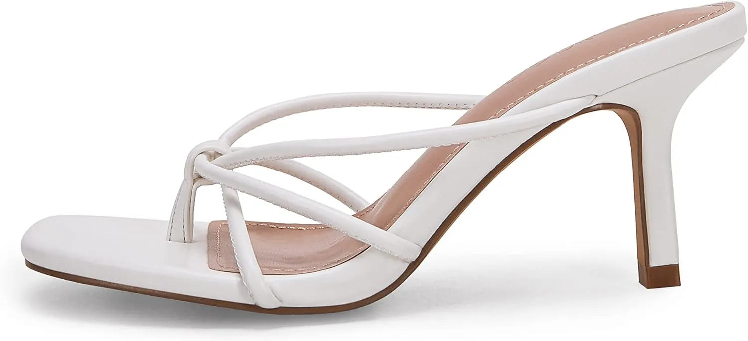 LAICIGO Women’s Square Open Toe Flip Flops Stiletto Heels Strappy Thong Slide on Slingback Mules Sandals