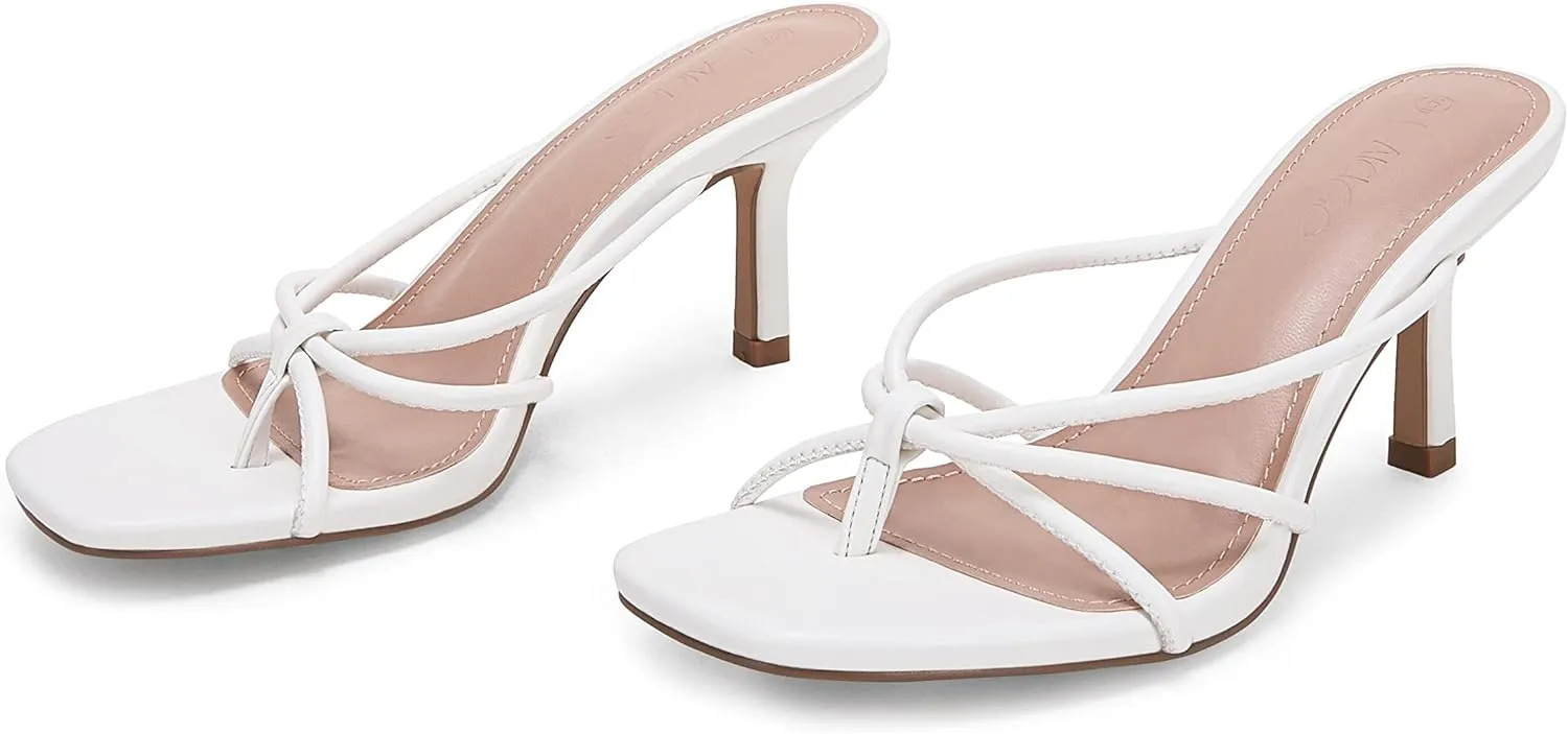 LAICIGO Women’s Square Open Toe Flip Flops Stiletto Heels Strappy Thong Slide on Slingback Mules Sandals