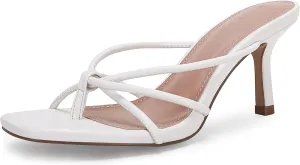 LAICIGO Women’s Square Open Toe Flip Flops Stiletto Heels Strappy Thong Slide on Slingback Mules Sandals