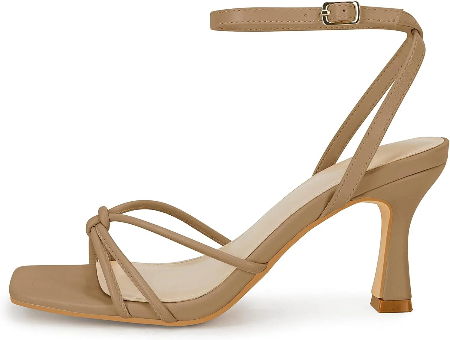 LAICIGO Women's Square Open Toe Heeled Sandals Stiletto Kitten Heel Ankle Buckle Strap Slingback Summer Dress Sandals