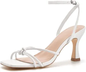 LAICIGO Women's Square Open Toe Heeled Sandals Stiletto Kitten Heel Ankle Buckle Strap Slingback Summer Dress Sandals